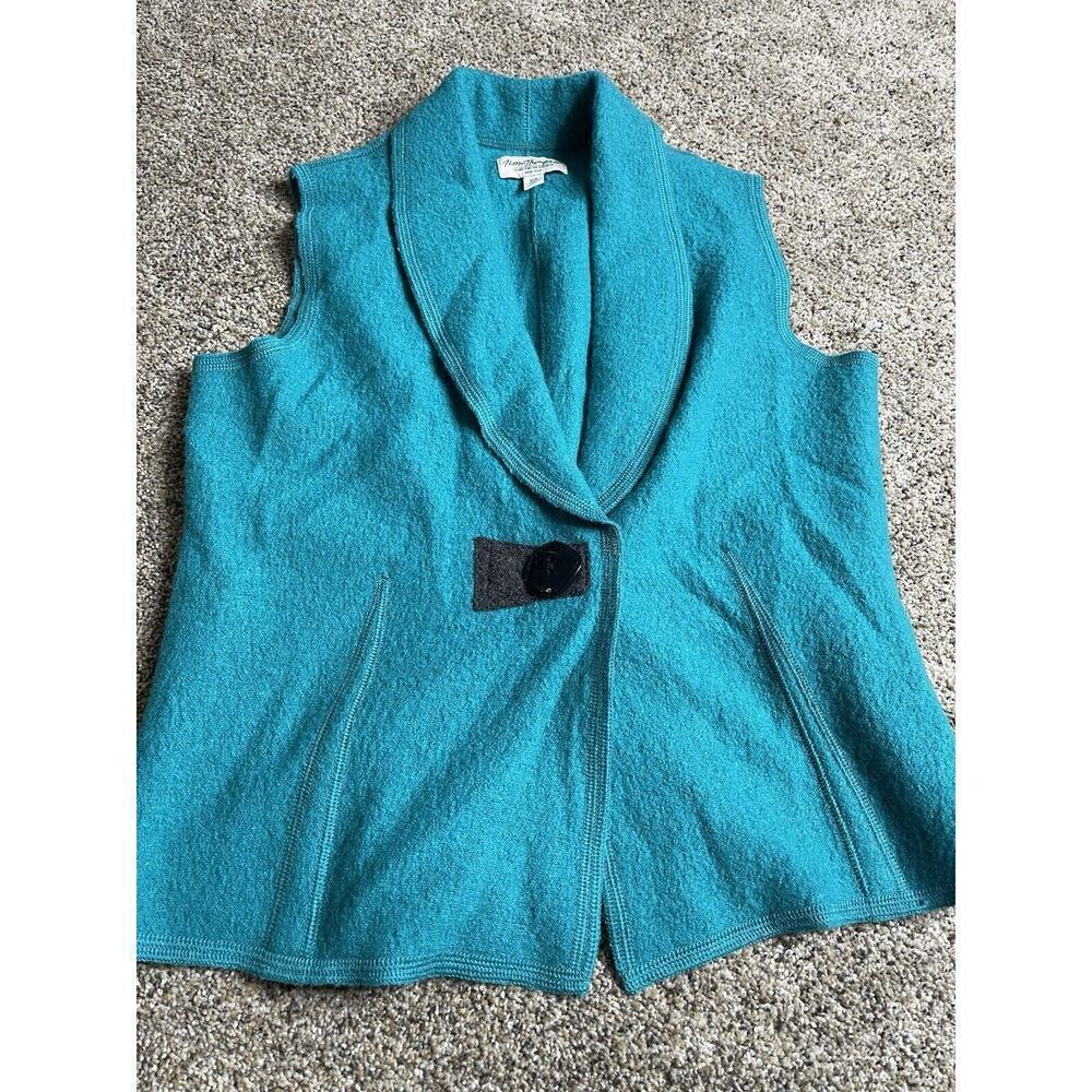 Norm Thompson Womens Size Small Turquoise Wool Shawl Collar Vest Western Art